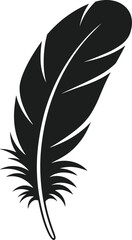 Obraz premium Black silhouette of a single feather with a fluffy quill on a white background vector soft