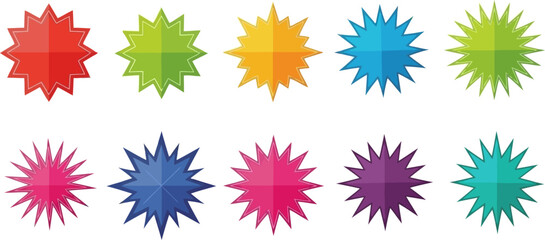 Set of Colorful Spiky Starburst Vector Labels and Badges.eps