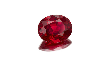 Fototapeta premium Luxurious Oval Cut Ruby Gemstone on White Background. Precious Red Jewel.