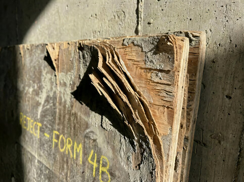 Structural plywood delamination and adhesive failure caused by prolonged moisture intrusion