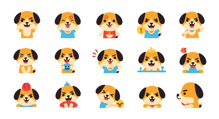 Fototapeta premium Cartoon Dog Emoticons Set
