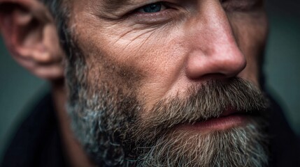 Obraz premium Close-up portrait of a mature man with a distinguished beard and intense gaze.