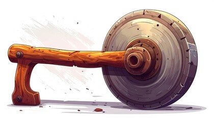 Vintage wooden handled iron wheel tool.