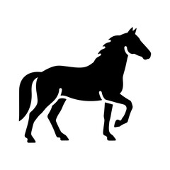 Fototapeta premium Solid black horse silhouette icon with a strong and elegant animal shape, suitable for logo, symbol, and graphic design use.