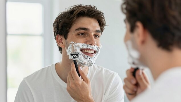 young man shaving