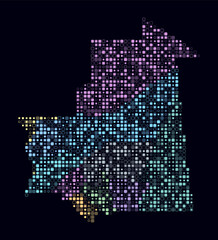 Fototapeta premium Mauritania, shape of the country build of colored cells. Digital style map of the Mauritania on dark background. Small size rounded square blocks. Abstract vector illustration.