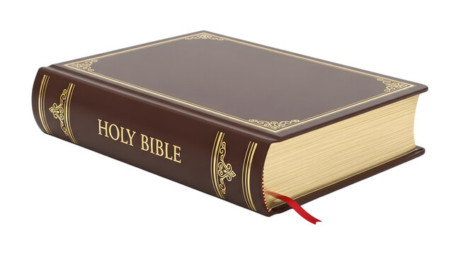 Holy bible book with gold lettering isolated on transparent background