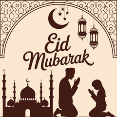 Festive Eid Mubarak celebration background with traditional Islamic elements.