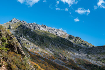 Autumn highland peaks and sparse vegetation