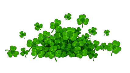 Vibrant Green Shamrock Clovers Cluster on a Solid Black Background Illustration