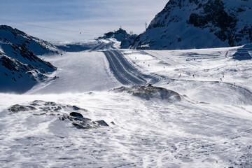 Skiers Enjoying Winter Landscape on Zermatt Mountain Slopes