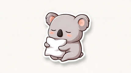This sleepy koala hugging a pillow gives a calm, cozy, and adorable sticker vibe.