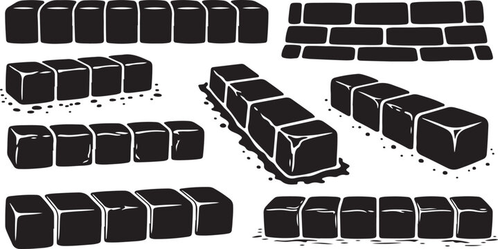 Black bricks on white background in various arrangements