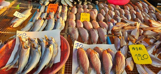 Traditional Thai Dried Fish and Salted Fish at Local Seafood Market.
