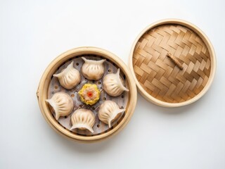 Chinese Steamed Buns in Bamboo Steamer