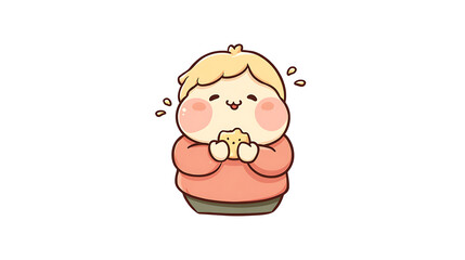 This illustration captures a happy child enjoying snacks, expressing joy and everyday childhood moments.