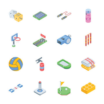Get this premium collection of sports and games isometric icons