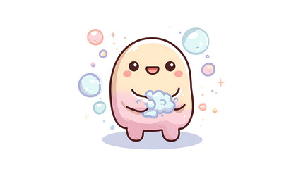 This illustration shows a child washing their hands happily, promoting cleanliness in a fun and friendly way.