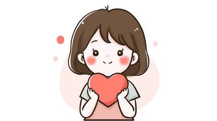 A sweet cartoon child holding a heart, symbolizing love, care, and kindness.