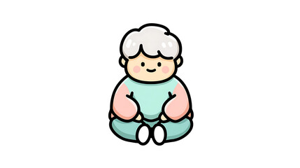 This illustration shows a calm child sitting peacefully, giving a soft and comforting sticker vibe.