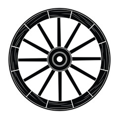 Obraz premium Black Silhouette Icon of a Classic Wooden Wagon Wheel Vector Design