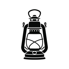 Obraz premium Classic Kerosene Lantern Black Silhouette Icon on White Background