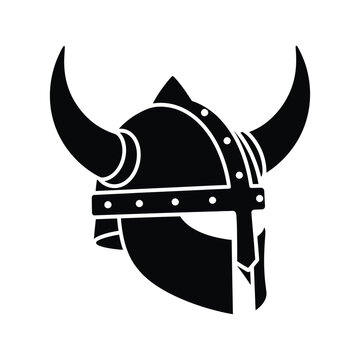 Black Horned Viking Helmet Silhouette Icon on White Background