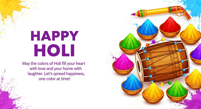 oli celebration illustration featuring bowls of vibrant powder and a festive greeting message, symbolizing joy, happiness, and cultural festivity associated with this traditional ...