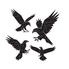 Obraz premium Geometric Eagle Silhouette Vector Set Black and WhiteEagle Polygonal Silhouette Minimal Vector IllustrationEagle Black White Geometric Bird Silhouette Collection