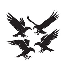 Fototapeta premium Geometric Eagle Silhouette Vector Set Black and WhiteEagle Polygonal Silhouette Minimal Vector IllustrationEagle Black White Geometric Bird Silhouette Collection