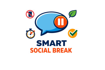 Smart social break concept with speech bubble and pause symbol