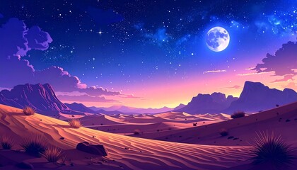 Obraz premium Desert Landscape Under Starry Night Sky.