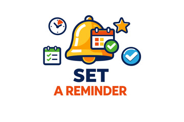 Fototapeta premium Colorful reminder icon with bell, calendar, and checkmark elements