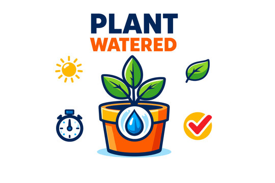Plant watered icon with timer and sun elements