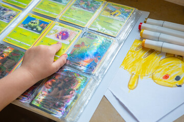 Naklejka premium draw yellow Pikachu, artistic expression development, playfulness imagination, Educational Games, Pokemon Fan Culture, Frankfurt - 27 May, 2024