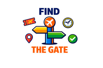 Colorful airport icons illustrating travel directions and planning