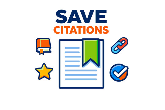 Save citations graphic with bookmark and checkmark icons for academic use