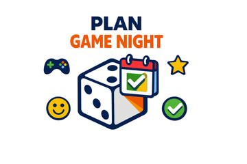 Fototapeta premium Plan a fun game night with dice, calendar, icons, and checklist