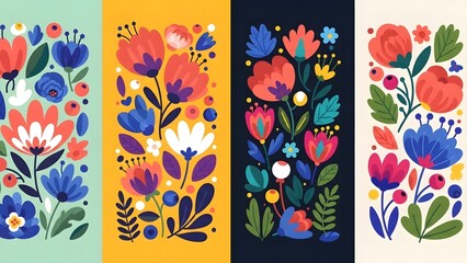 Colorful floral patterns on various backgrounds for design projects