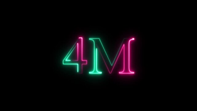 Glowing neon line 4M text icon animation on a black background,with 4k video animation.