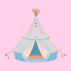Playful striped teepee tent for children bedroom decoration and indoor play adventure Graphic Asset © firstprincess