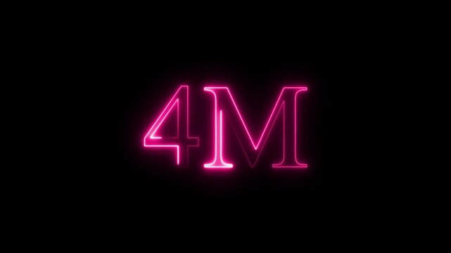 Glowing neon line 4M text icon animation on a black background,with 4k video animation.