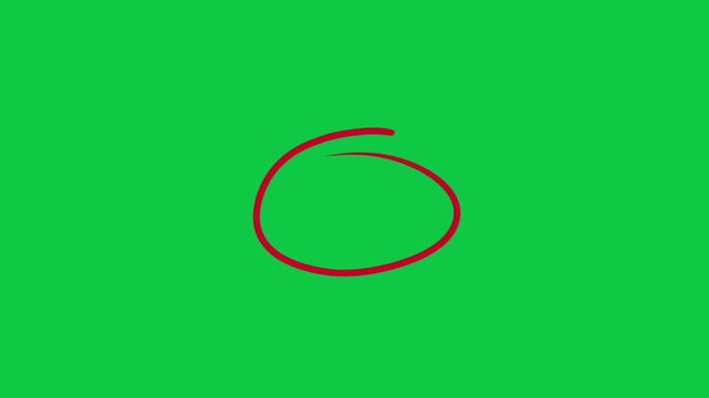red circle marking isolated on green screen background
