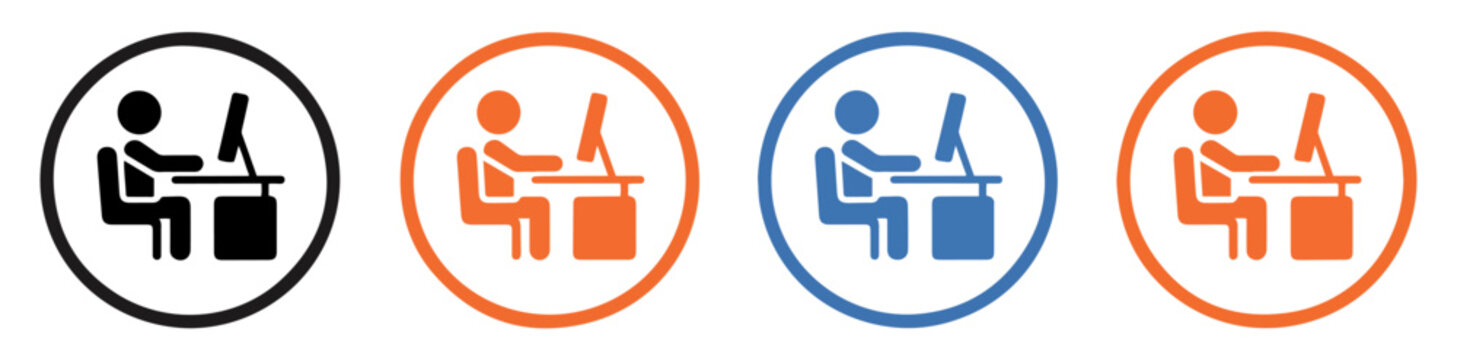employee working computer desk icon