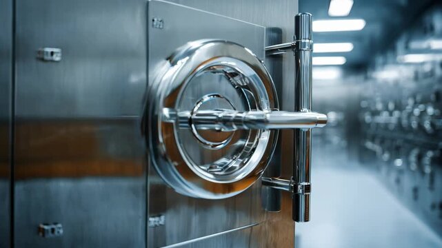 Medium shot focusing on sleek closed cabinets in sterile processing room door handles and surfaces crisp blurred background hints at organized instrument reprocessing setup.