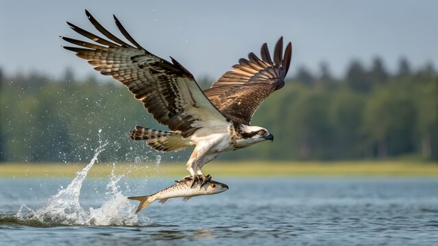 Osprey Bird of Prey Catching Fish in Water Action Shot