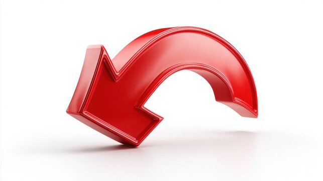 Shiny red arrow curving downwards and to the left on a white background