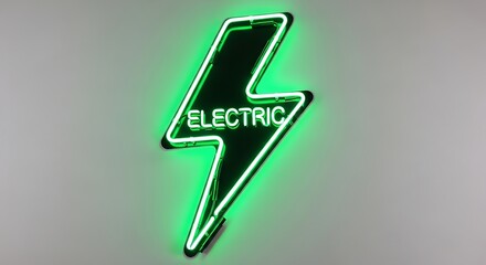 Green neon lightning bolt sign with "ELECTRIC" text, glowing brightly, symbolizing energy and power.