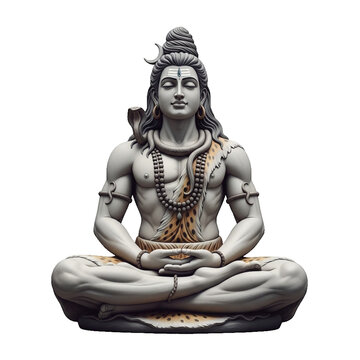 Powerful Lord Shiva stone sculpture in meditation position on transparent Background. Realistic 3D Shiva Statue isolated transparent background Shivratri design elements. Shiva Yogi divine figure,