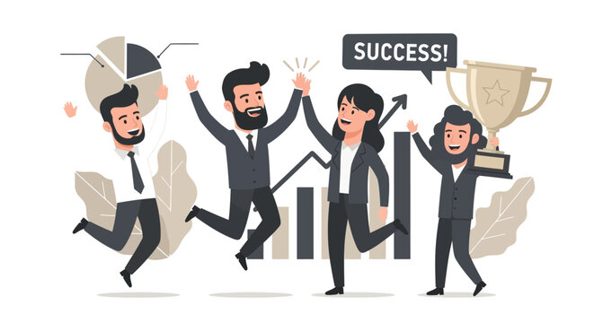 High-Performance Business Team Celebrating Major Quarterly Wins and Achieving Peak KPI Metrics